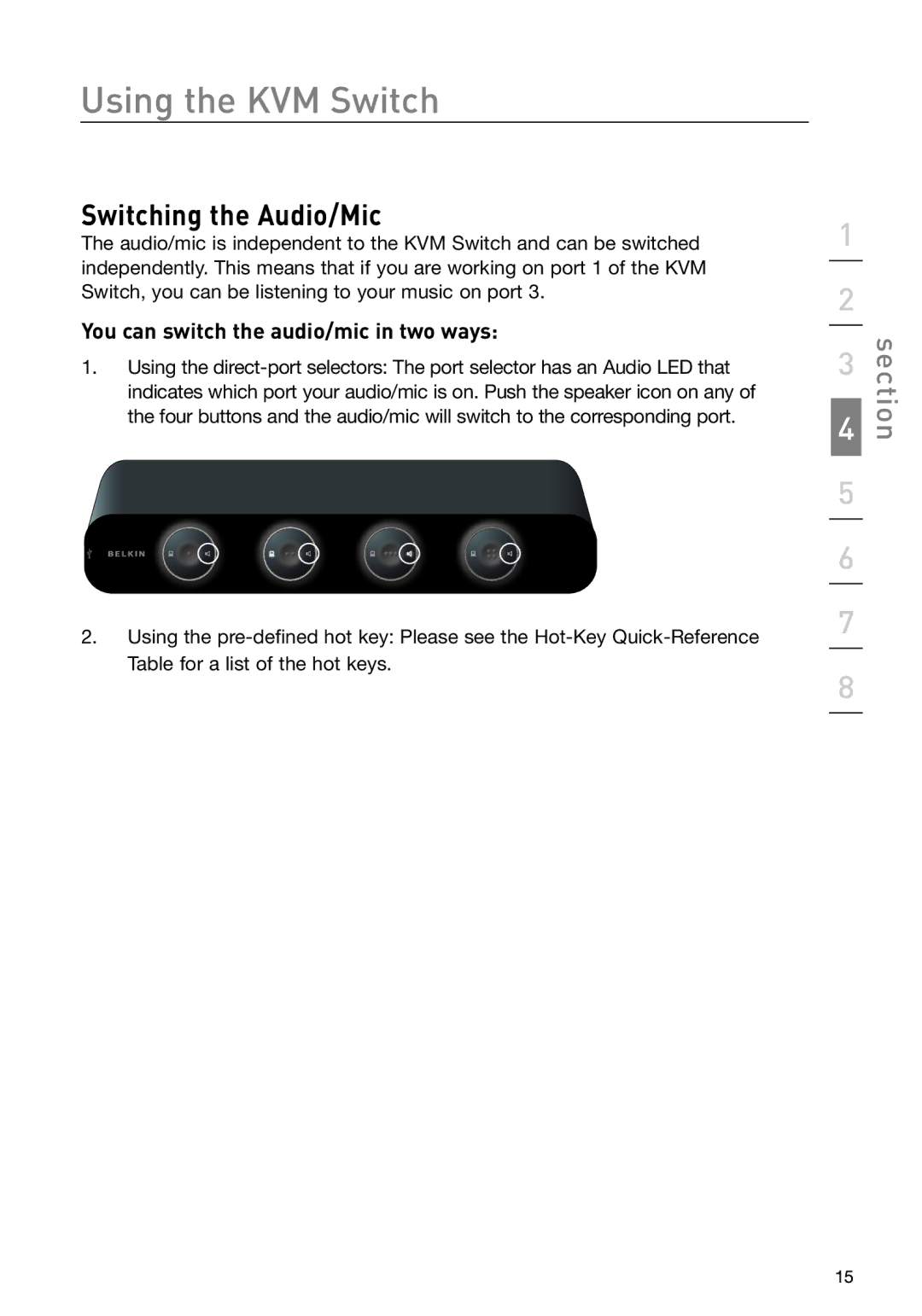 Belkin F1DD102L user manual Switching the Audio/Mic 