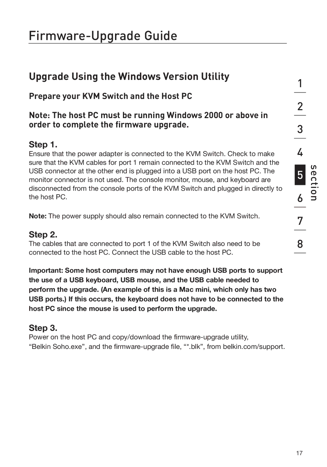 Belkin F1DD102L user manual Upgrade Using the Windows Version Utility, Prepare your KVM Switch and the Host PC Step 