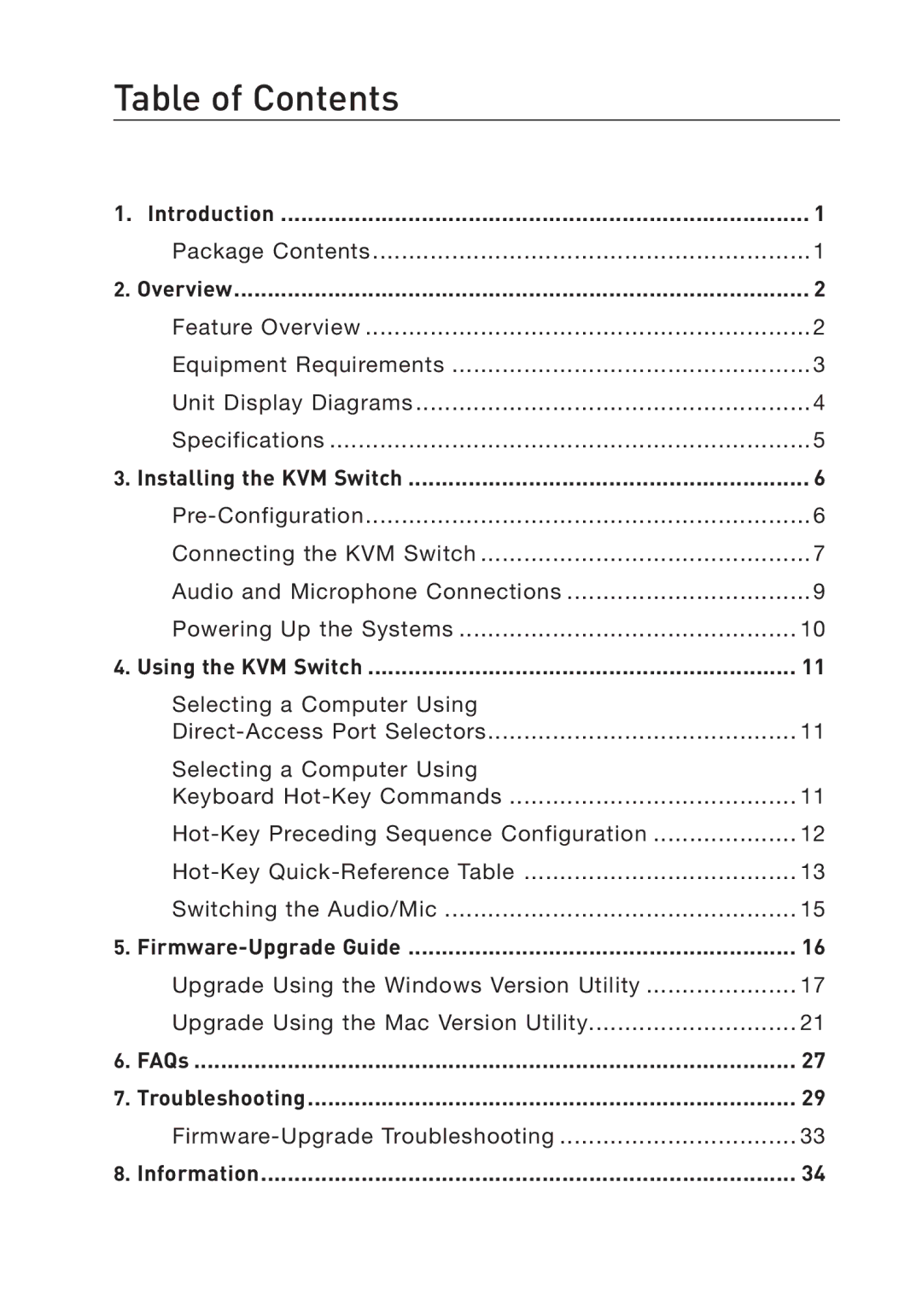 Belkin F1DD102L user manual Table of Contents 