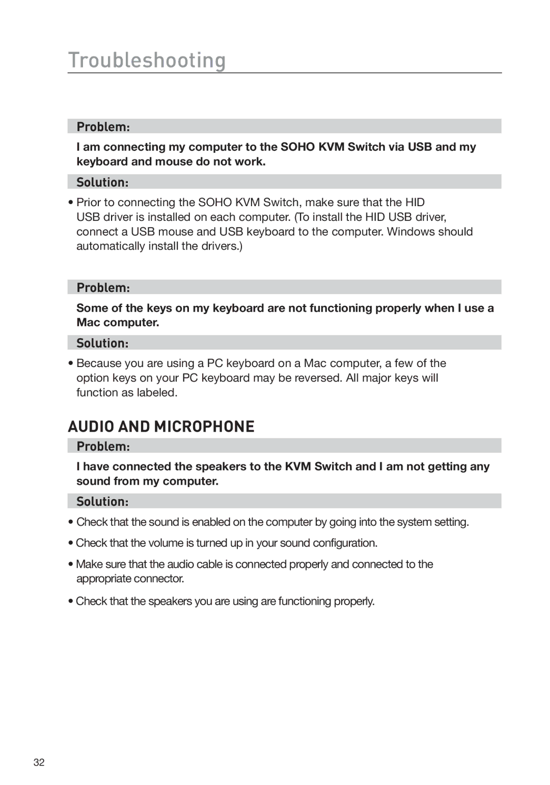 Belkin F1DD102L user manual Audio and Microphone 