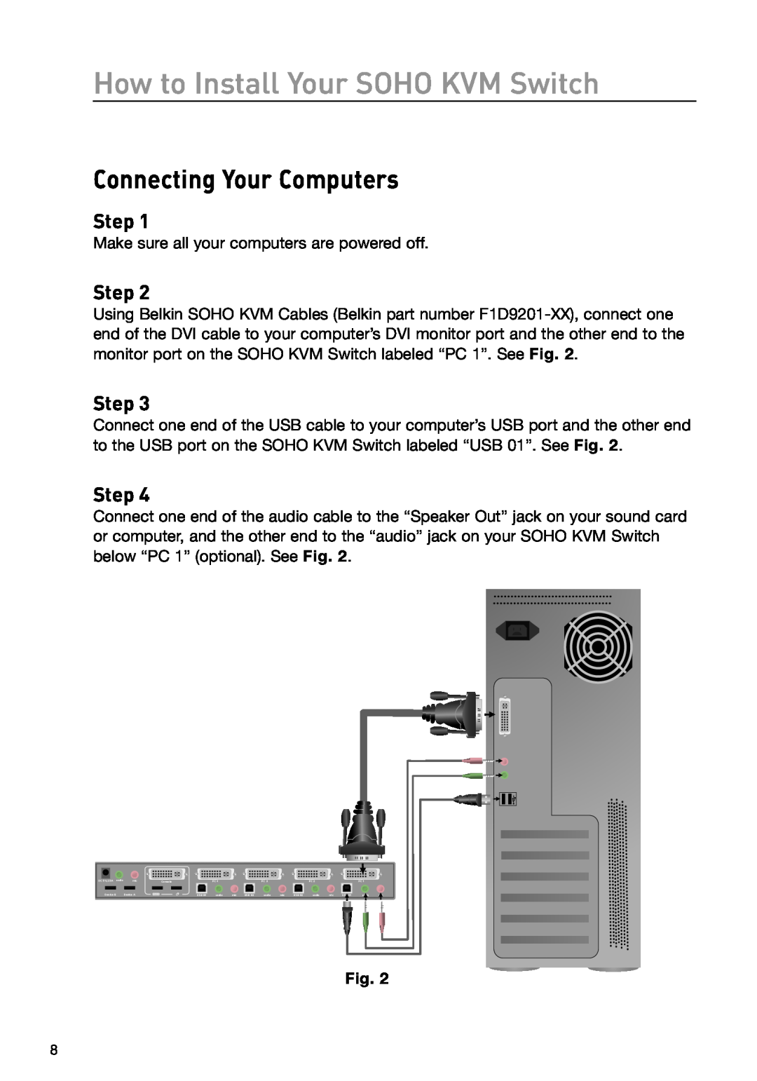 Belkin F1DD102U manual How to Install Your SOHO KVM Switch, Connecting Your Computers 