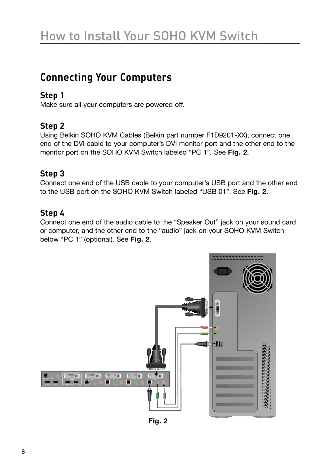 Belkin F1DD102U manual How to Install Your Soho KVM Switch, Connecting Your Computers 