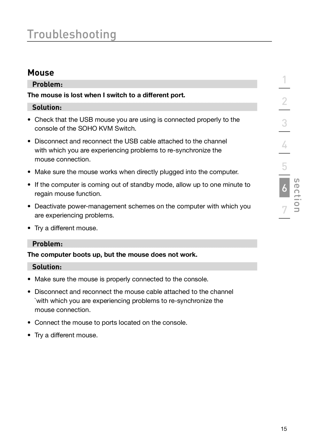 Belkin F1DD102U manual Mouse is lost when I switch to a different port 