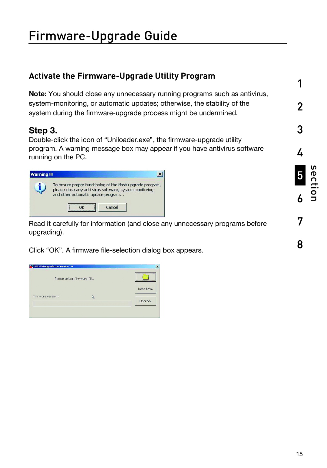 Belkin F1DD102LEA, F1DD104LEA manual Section, Activate the Firmware-Upgrade Utility Program Step 