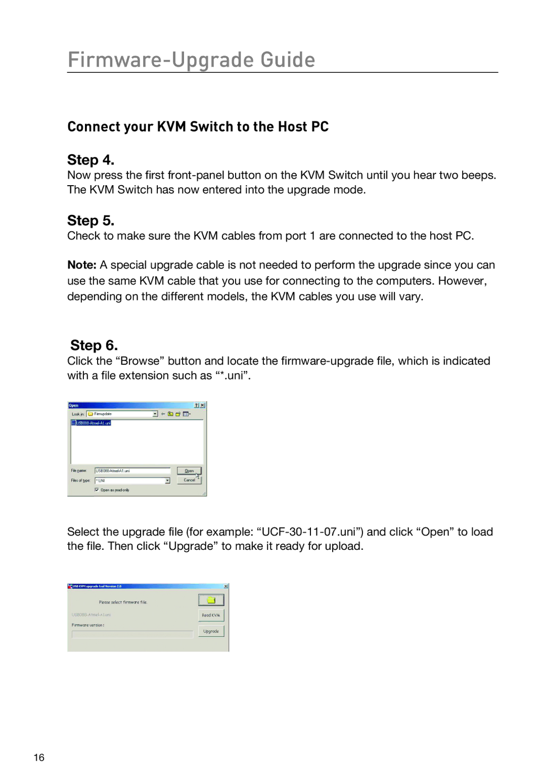 Belkin F1DD104LEA, F1DD102LEA manual Firmware-Upgrade Guide, Connect your KVM Switch to the Host PC Step 