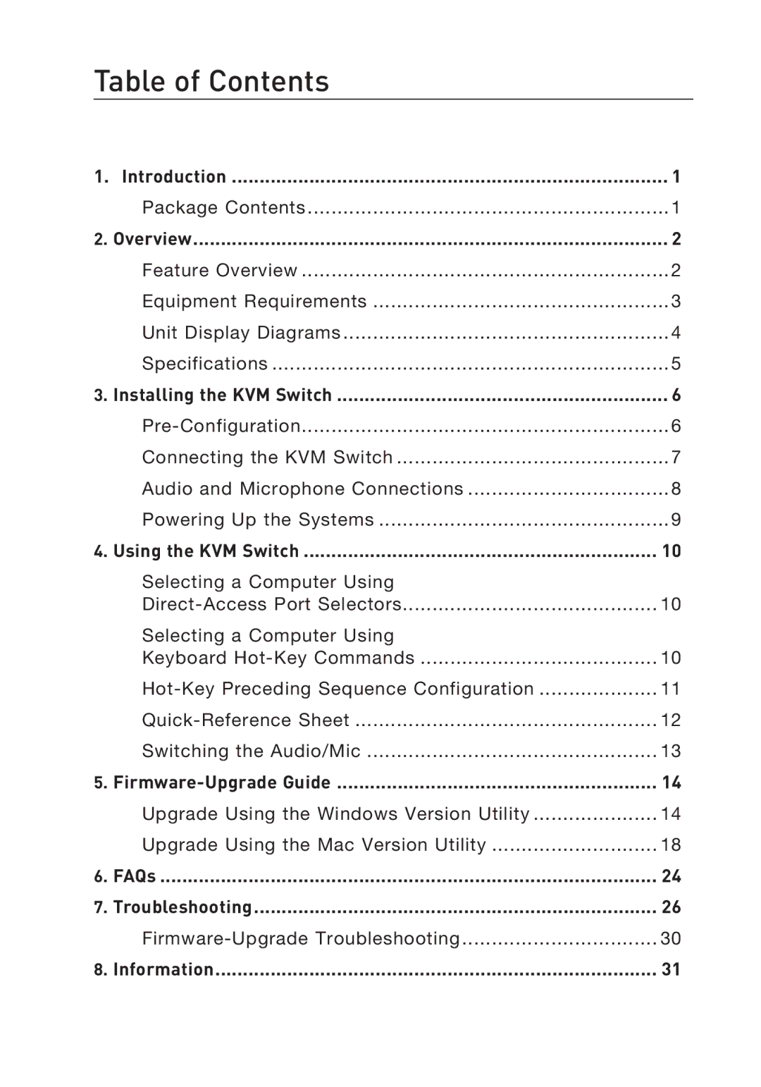 Belkin F1DD104LEA, F1DD102LEA manual Table of Contents 