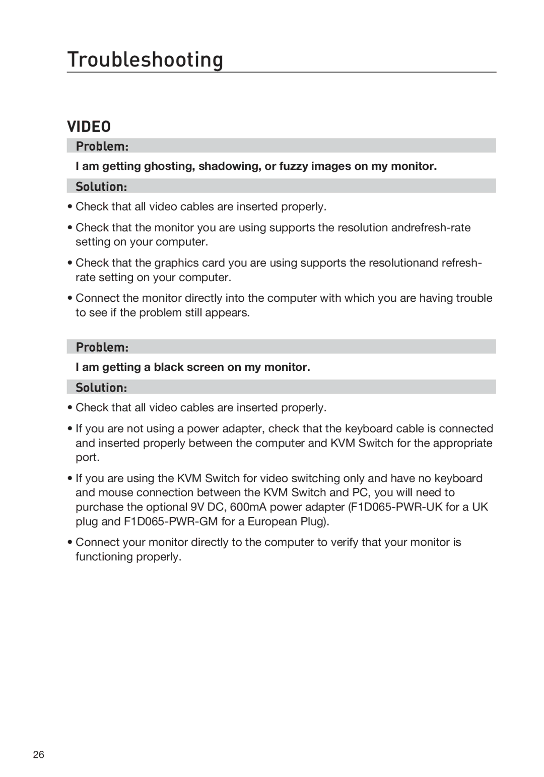 Belkin F1DD104LEA, F1DD102LEA manual Troubleshooting, Video 