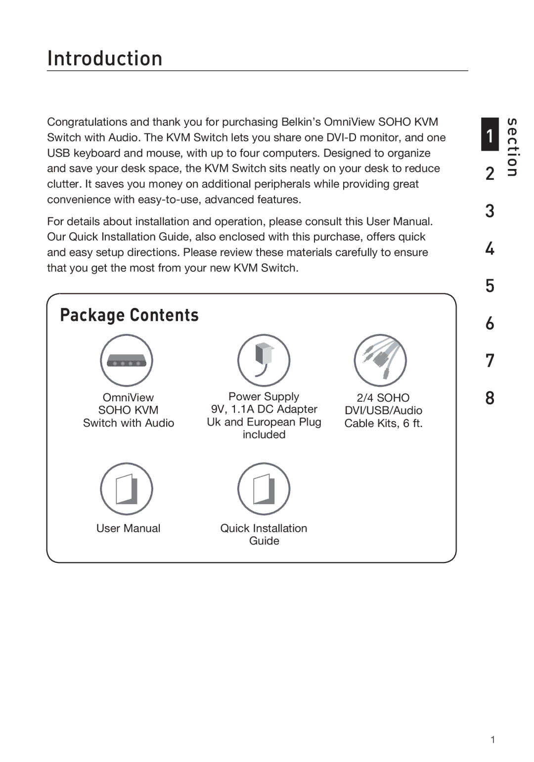 Belkin F1DD102LEA, F1DD104LEA manual Introduction, Package Contents 