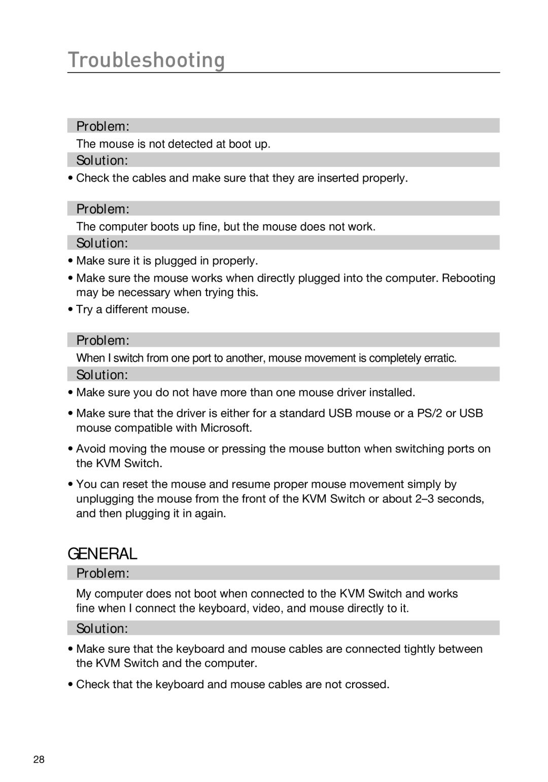 Belkin F1DD104LEA, F1DD102LEA manual Troubleshooting, General 