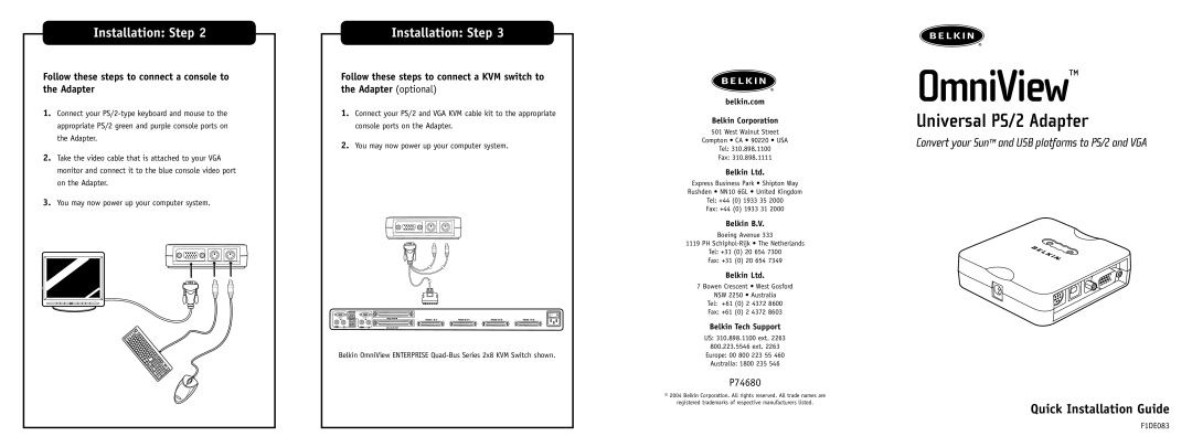 Belkin F1DE083 Follow these steps to connect a console to the Adapter, Belkin.com Belkin Corporation, Belkin B.V 