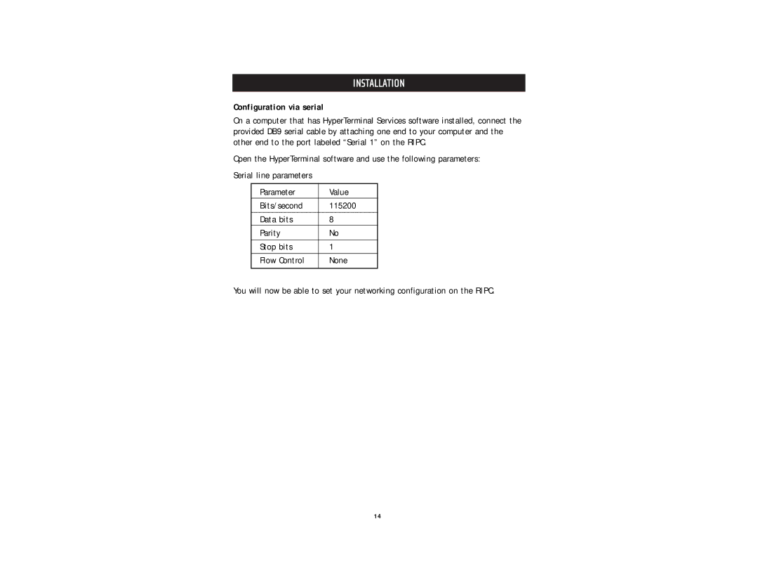 Belkin F1DE101G user manual Configuration via serial 