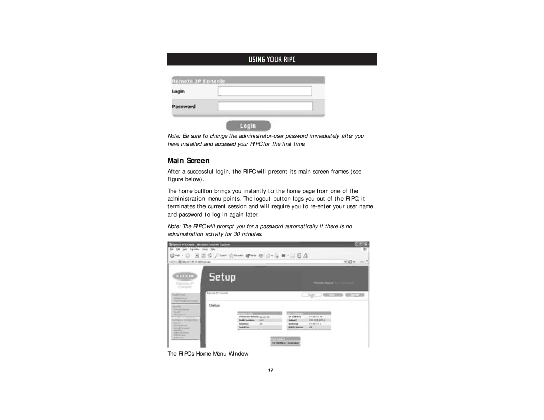 Belkin F1DE101G user manual Main Screen 