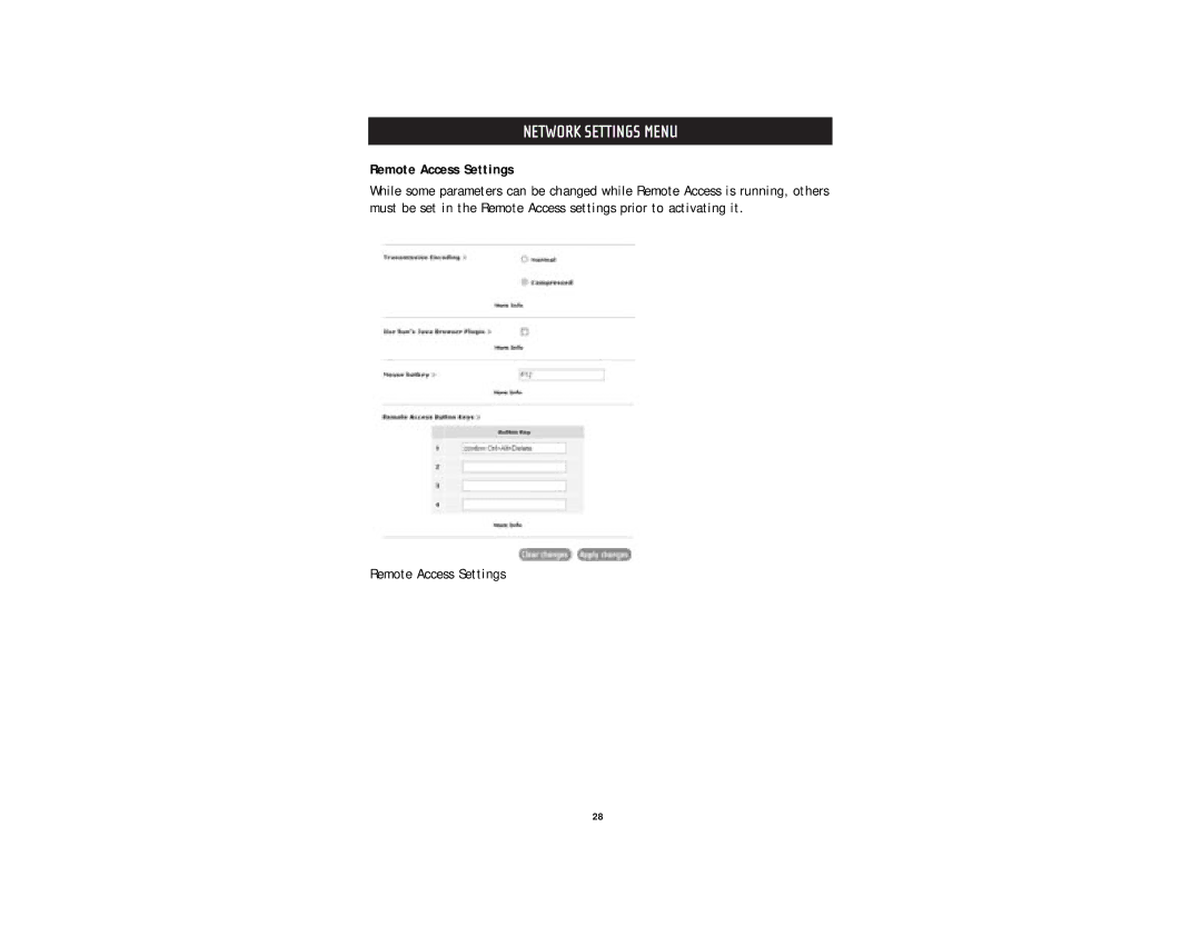 Belkin F1DE101G user manual Network Settings Menu, Remote Access Settings 