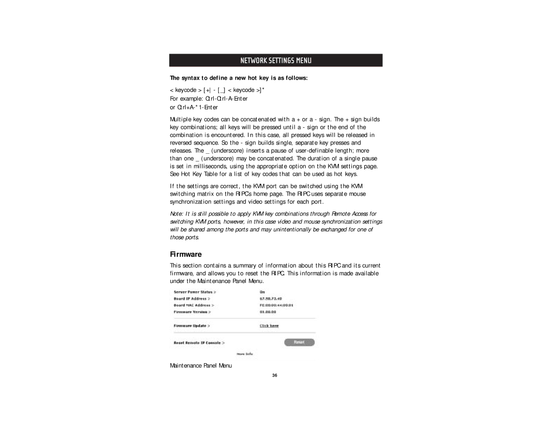 Belkin F1DE101G user manual Firmware, Syntax to define a new hot key is as follows 