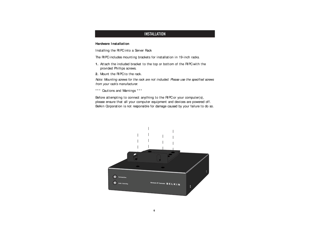 Belkin F1DE101G user manual Hardware Installation 