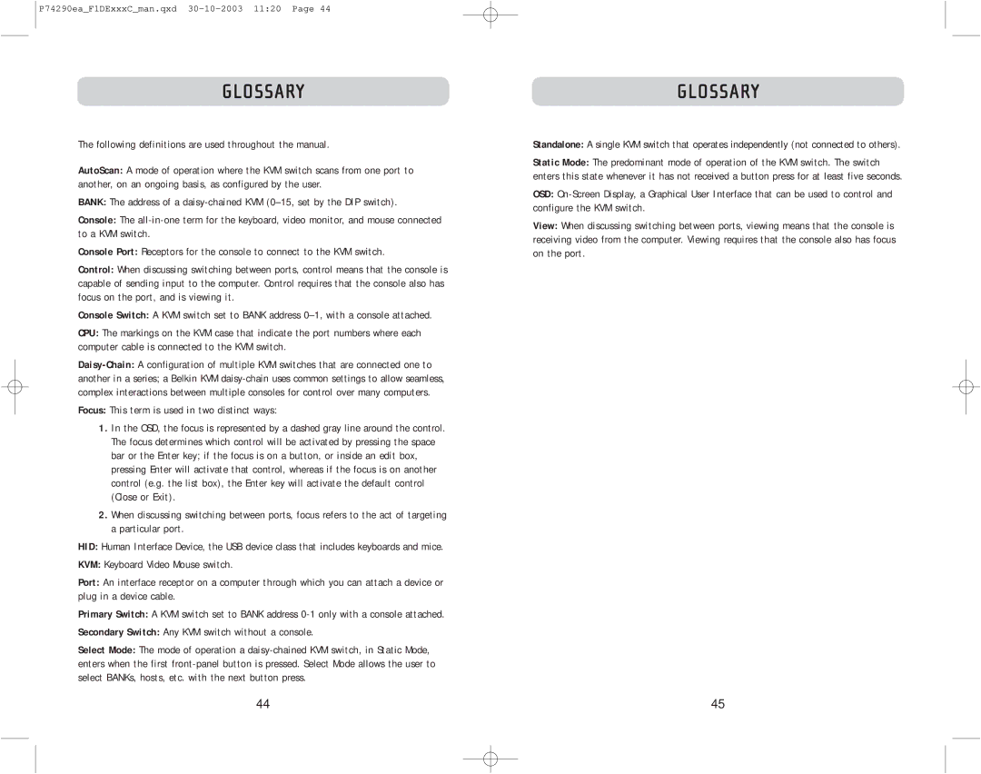 Belkin F1DE216C, F1DE208C, F1DE116C user manual Glossary 