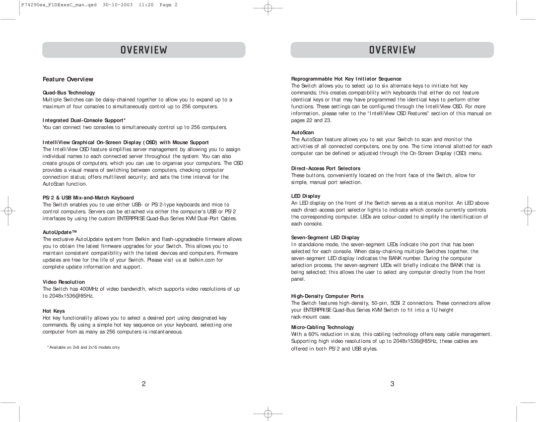 Belkin F1DE216C, F1DE208C, F1DE116C user manual Feature Overview 