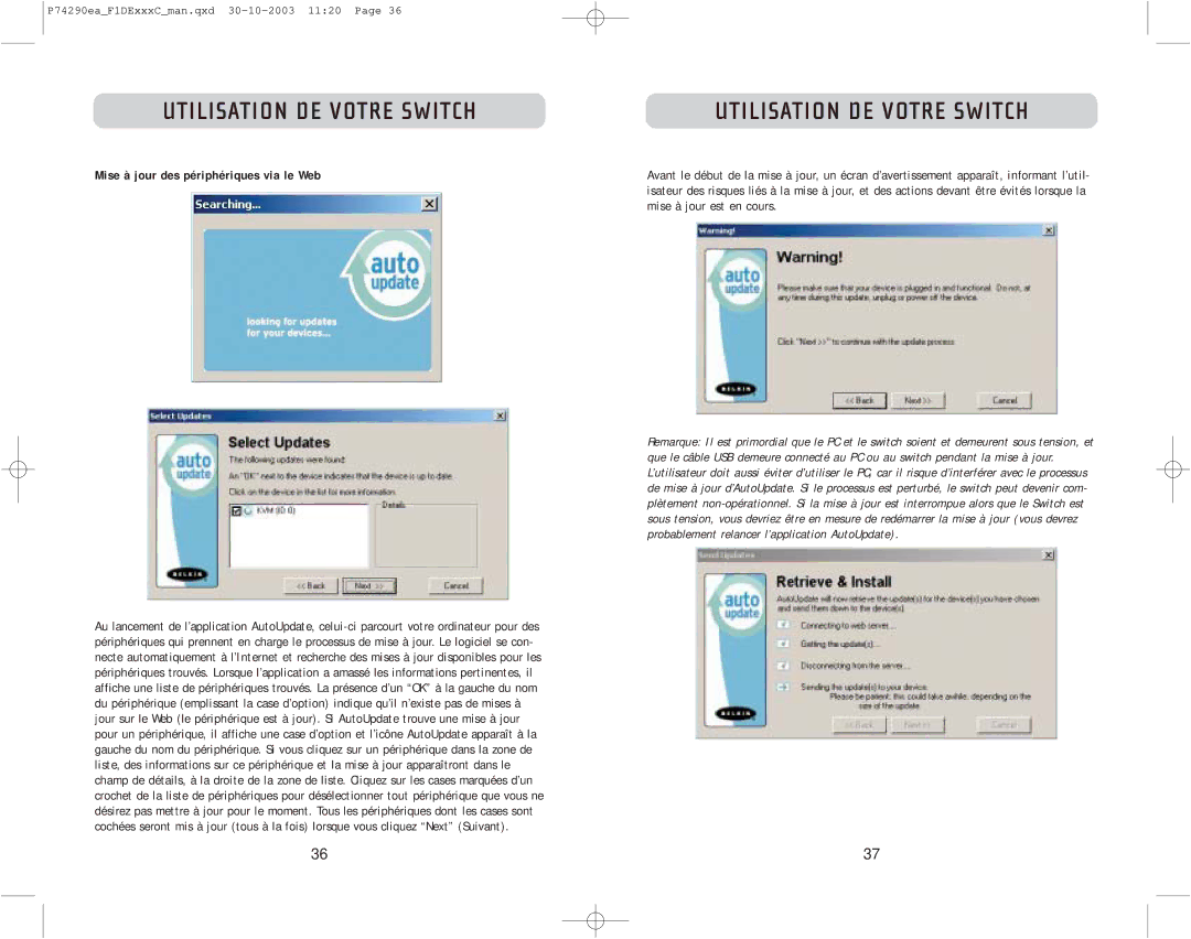 Belkin F1DE216C, F1DE208C, F1DE116C user manual Mise à jour des périphériques via le Web, Mise à jour est en cours 