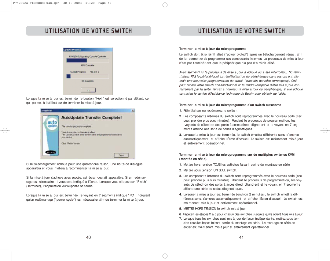 Belkin F1DE208C, F1DE216C, F1DE116C user manual Terminer la mise à jour du microprogramme 