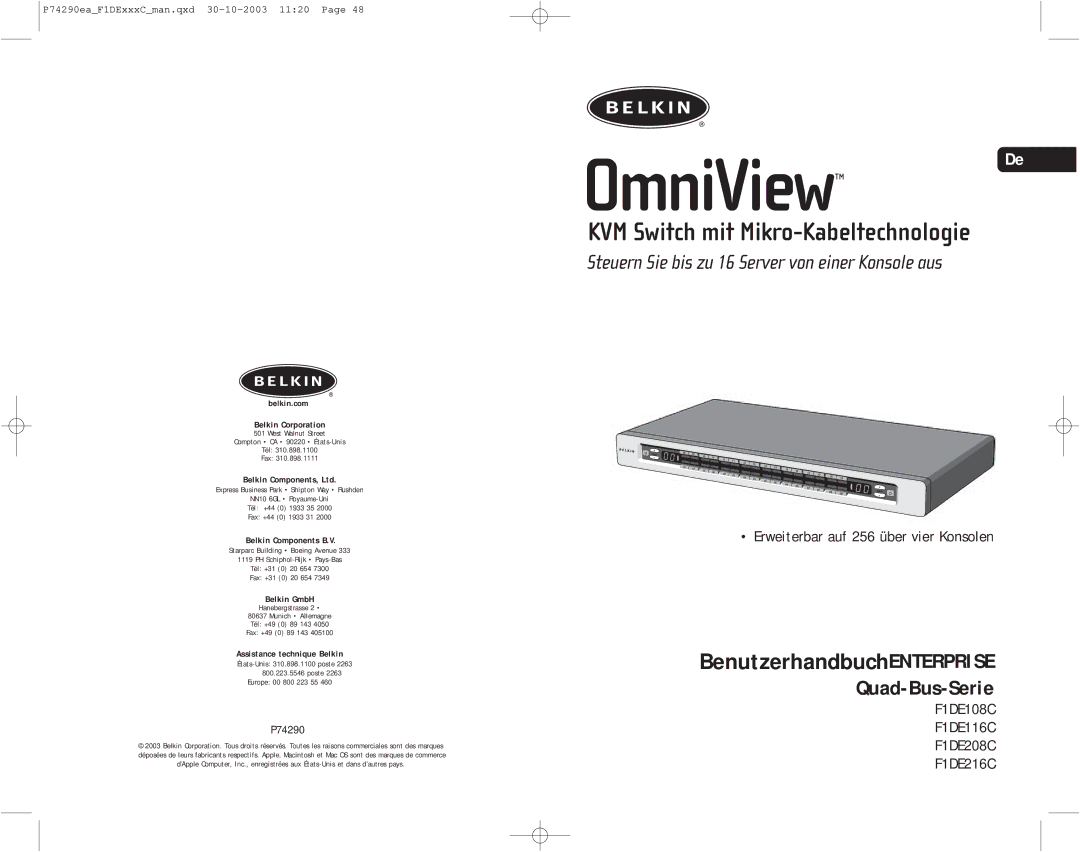 Belkin F1DE216C, F1DE208C, F1DE116C user manual KVM Switch mit Mikro-Kabeltechnologie 