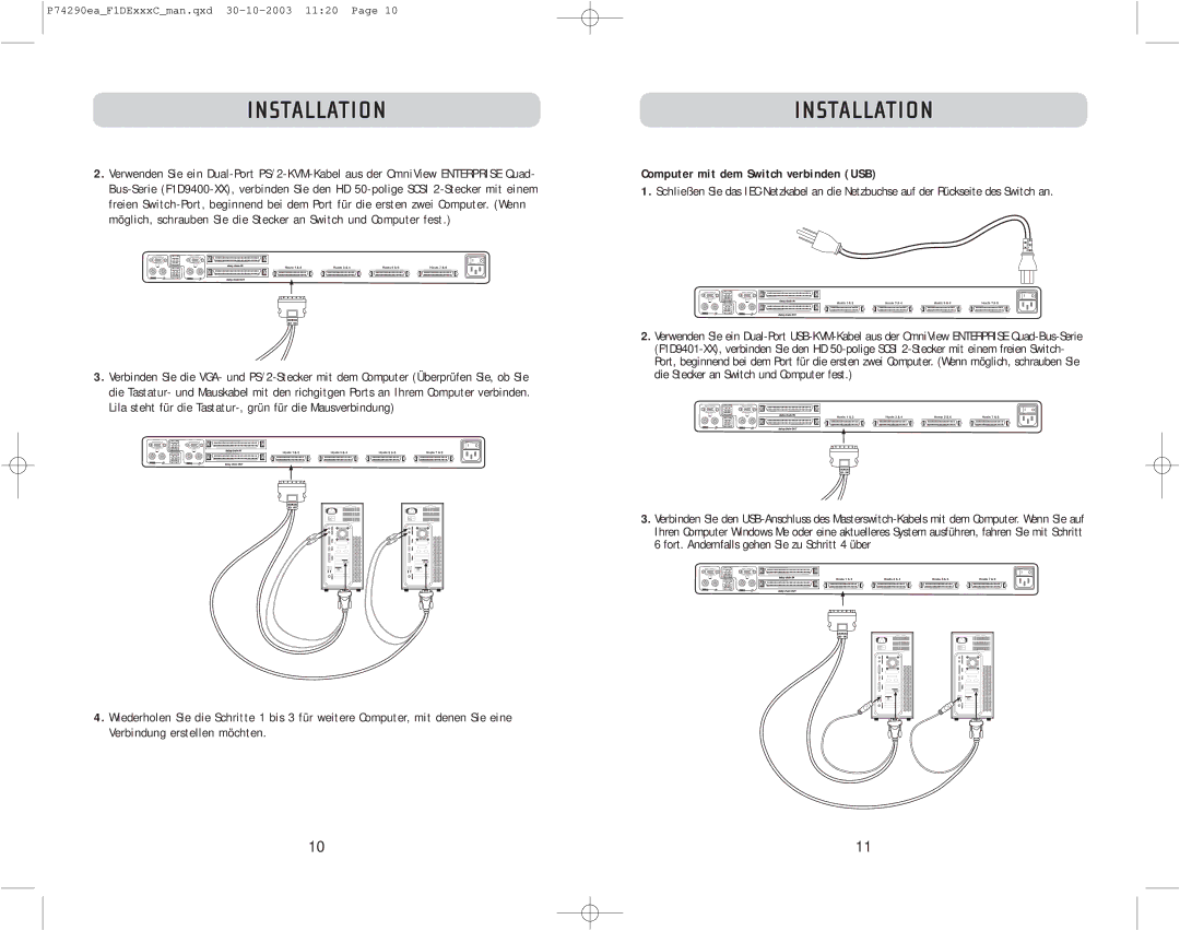 Belkin F1DE216C, F1DE208C, F1DE116C user manual Computer mit dem Switch verbinden USB 