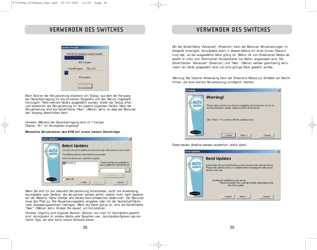 Belkin F1DE208C, F1DE216C, F1DE116C user manual Verwenden DES Switches 