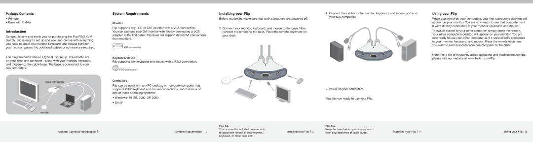 Belkin F1DF102P manual Introduction, System Requirements, Installing your Flip, Using your Flip 