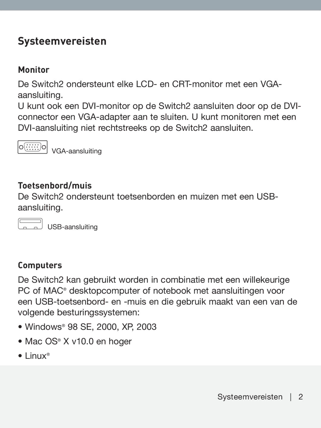 Belkin F1DF102UEA manual Systeemvereisten 