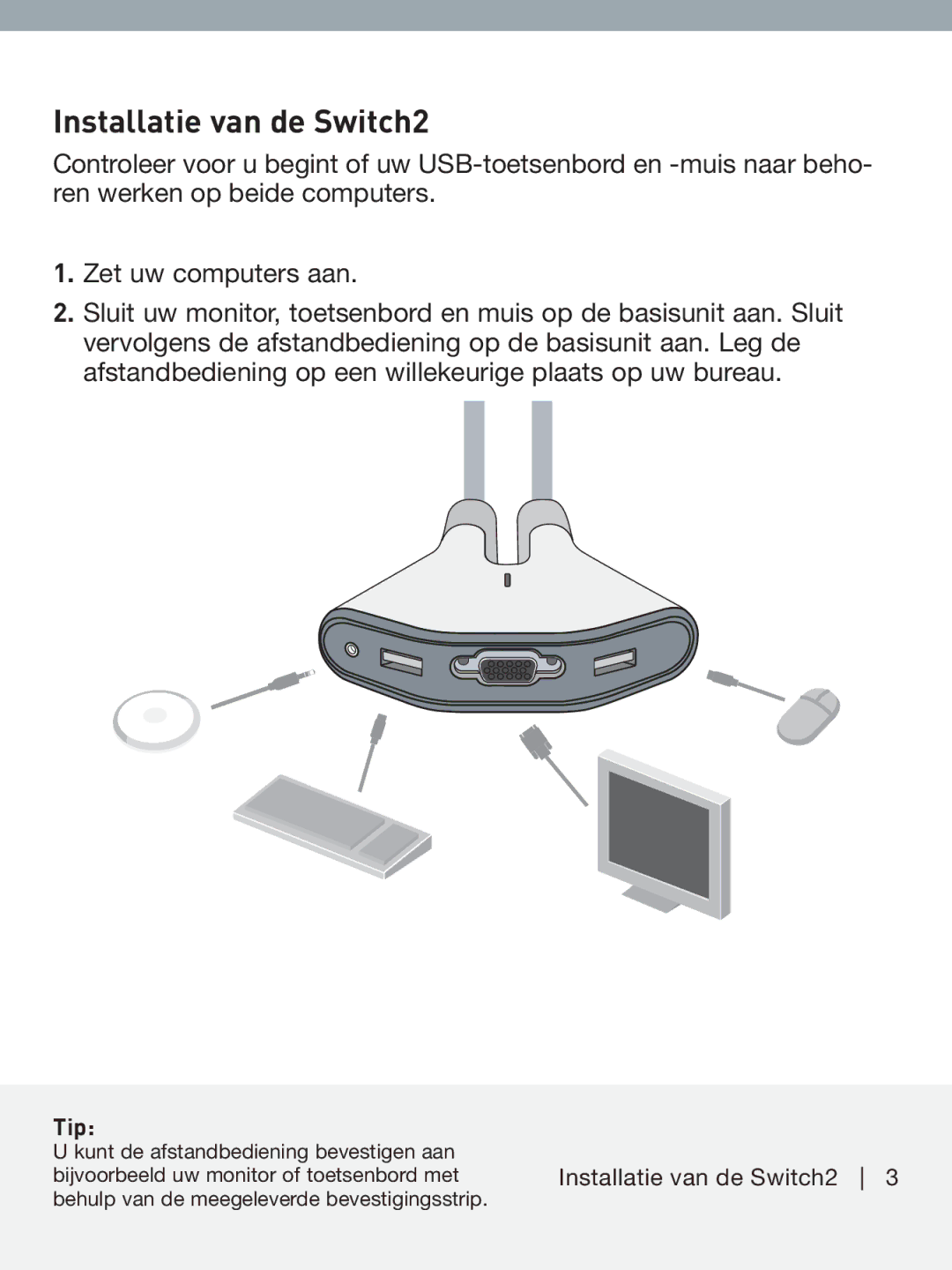 Belkin F1DF102UEA manual Installatie van de Switch2, Tip 