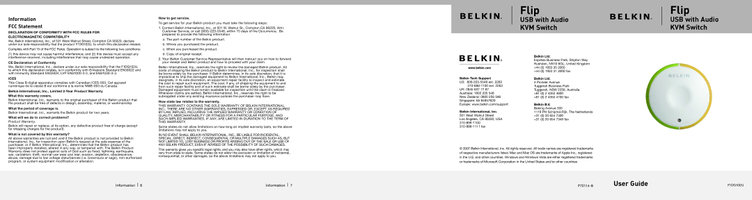 Belkin F1DG102U manual Information FCC Statement 