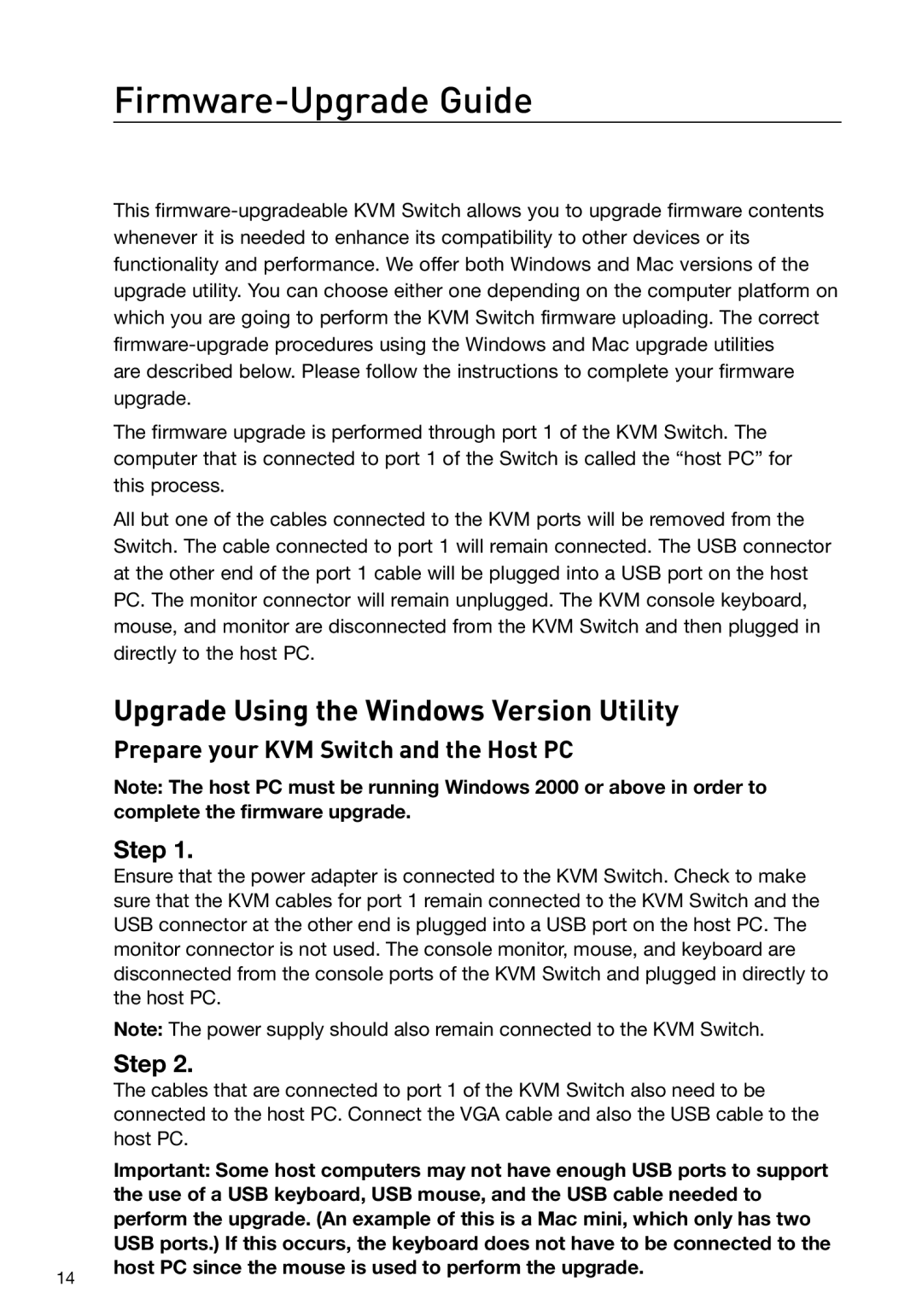 Belkin F1DH102L, F1DH104L user manual Firmware-Upgrade Guide, Prepare your KVM Switch and the Host PC Step 