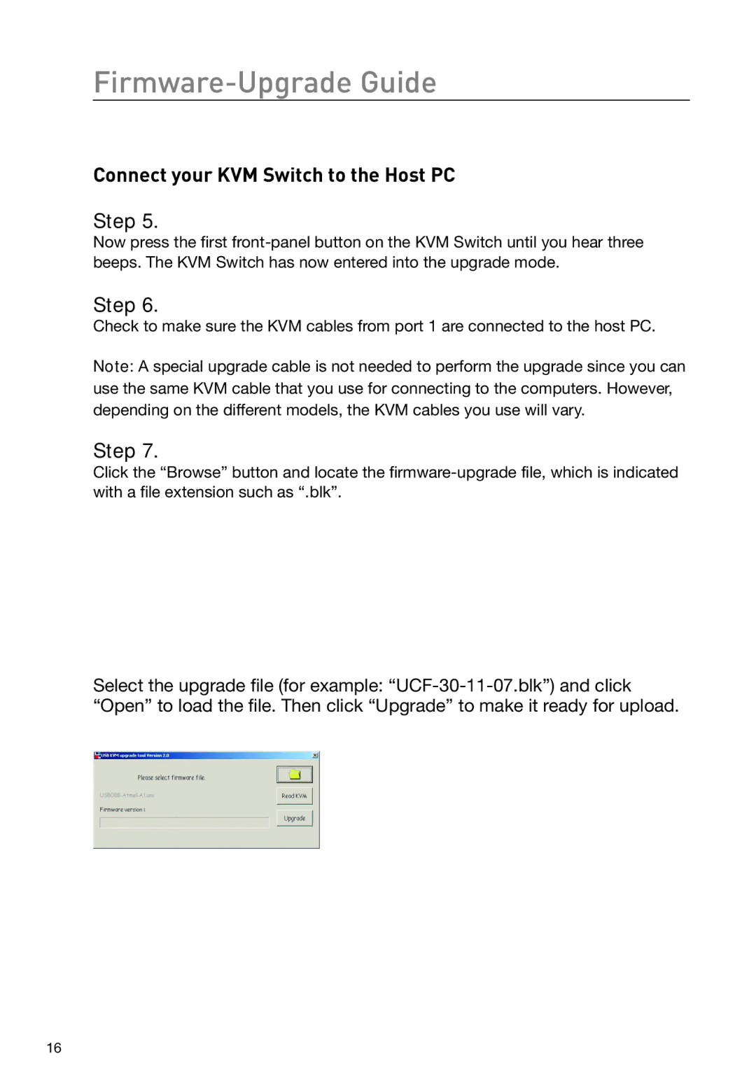 Belkin F1DH102L, F1DH104L user manual Firmware-Upgrade Guide, Connect your KVM Switch to the Host PC Step 