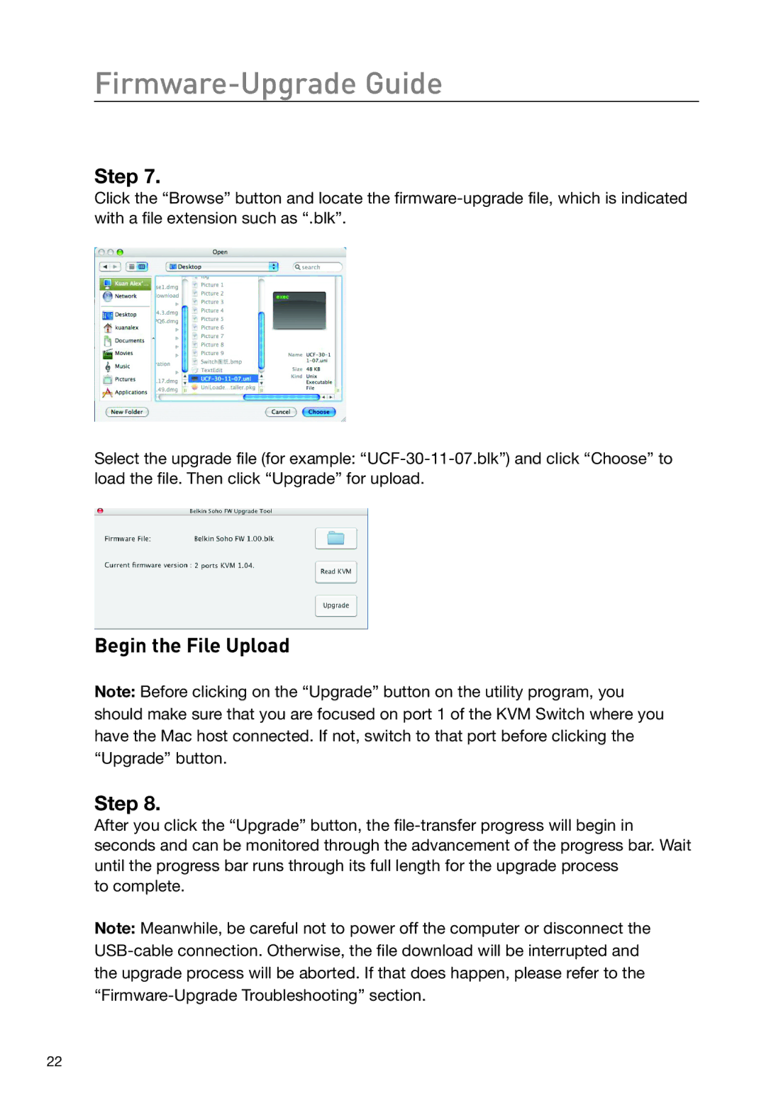 Belkin F1DH102L, F1DH104L user manual Begin the File Upload Step 