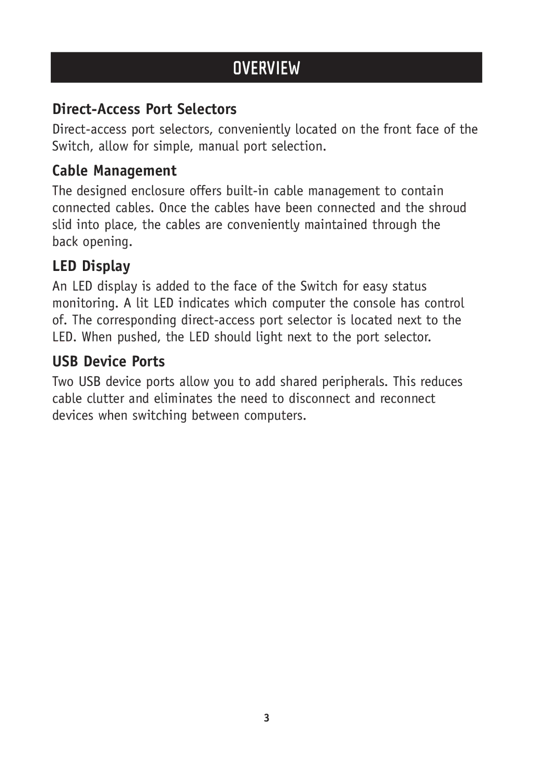 Belkin F1DH104U, F1DH102U user manual Direct-Access Port Selectors, Cable Management, LED Display, USB Device Ports 