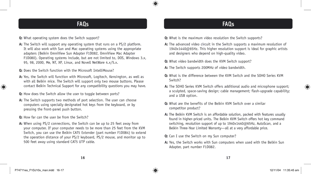 Belkin F1DJ102P-B, F1DJ104P-B user manual What operating system does the Switch support? 