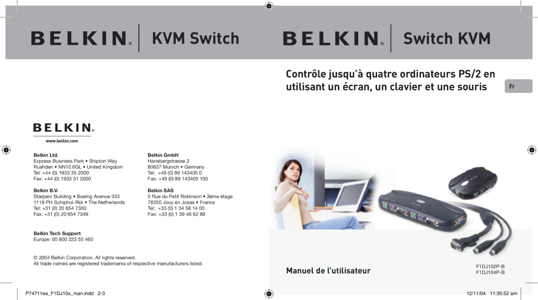 Belkin F1DJ104P-B, F1DJ102P-B user manual Manuel de l’utilisateur, Belkin GmbH 