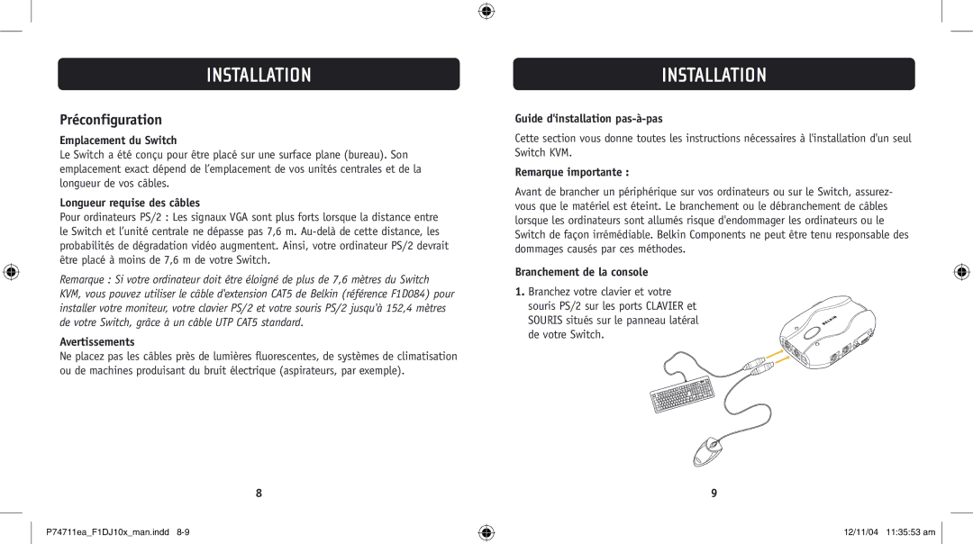 Belkin F1DJ102P-B, F1DJ104P-B user manual Préconfiguration 