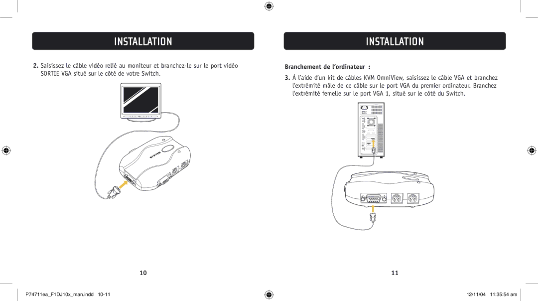 Belkin F1DJ104P-B, F1DJ102P-B user manual Branchement de l’ordinateur 