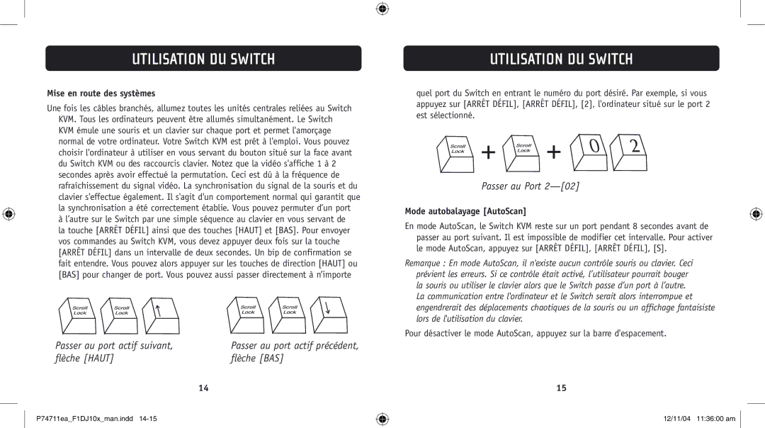 Belkin F1DJ104P-B, F1DJ102P-B user manual Utilisation DU Switch, Mise en route des systèmes, Mode autobalayage AutoScan 