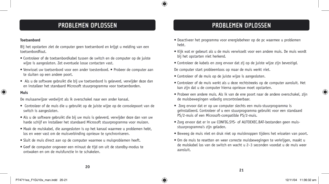 Belkin F1DJ102P-B, F1DJ104P-B user manual Toetsenbord, Muis 