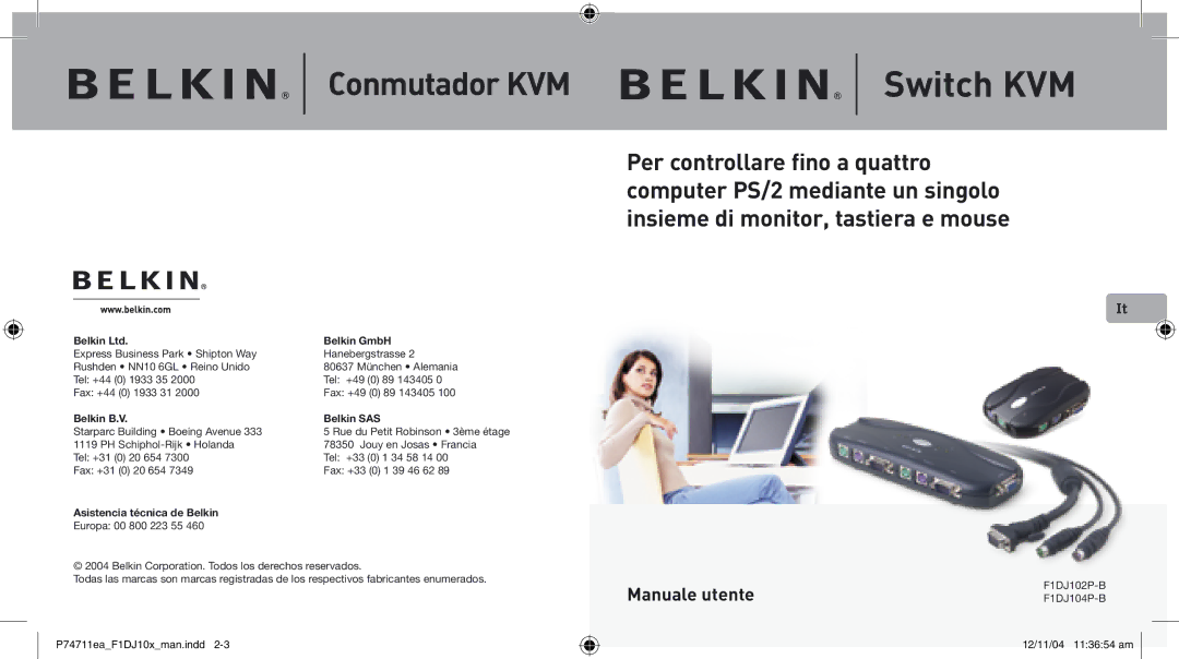 Belkin F1DJ104P-B, F1DJ102P-B user manual Manuale utente, Asistencia técnica de Belkin 