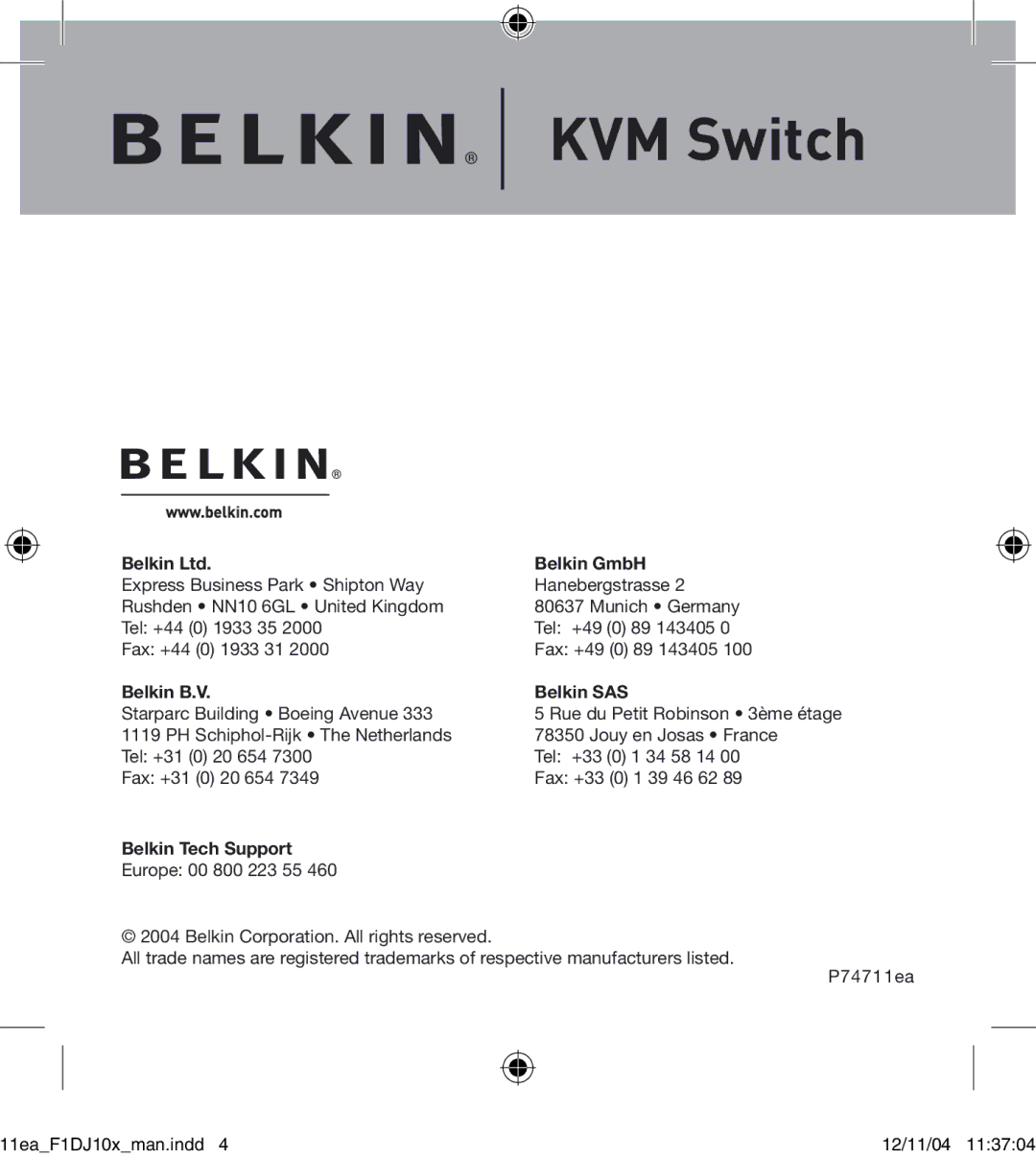 Belkin F1DJ102P-B, F1DJ104P-B user manual KVM Switch 