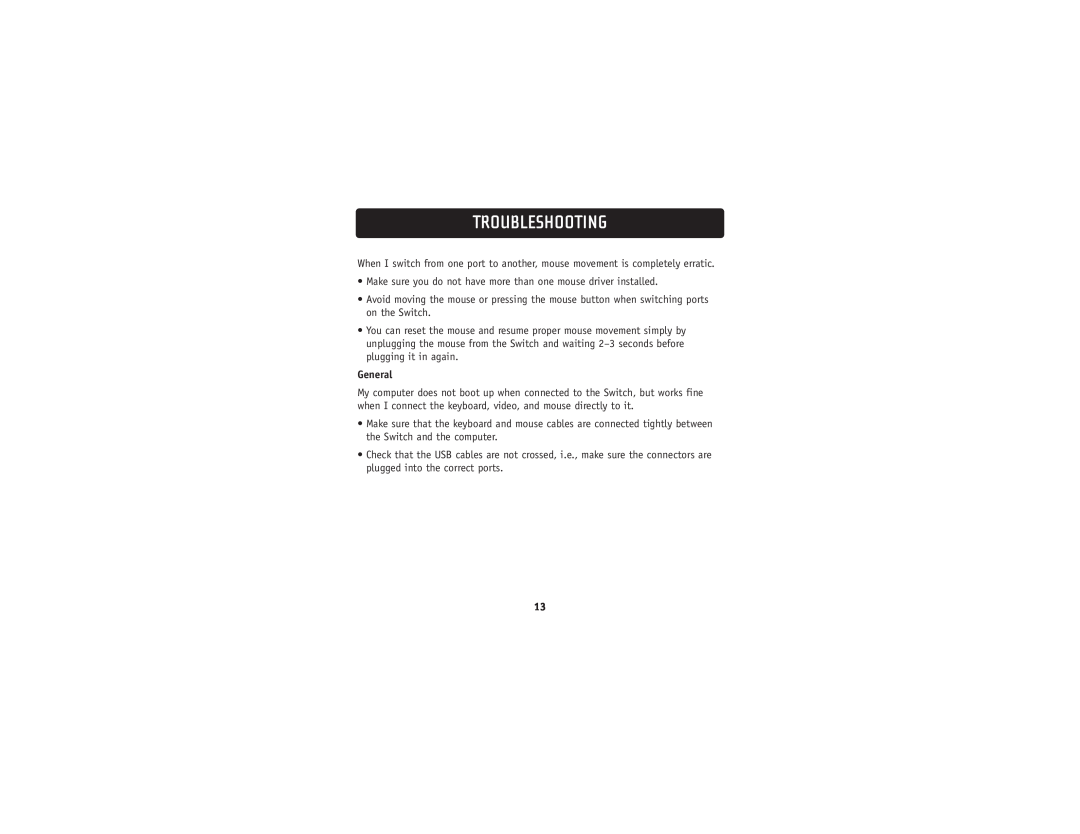 Belkin F1DK02U user manual General, Troubleshooting 