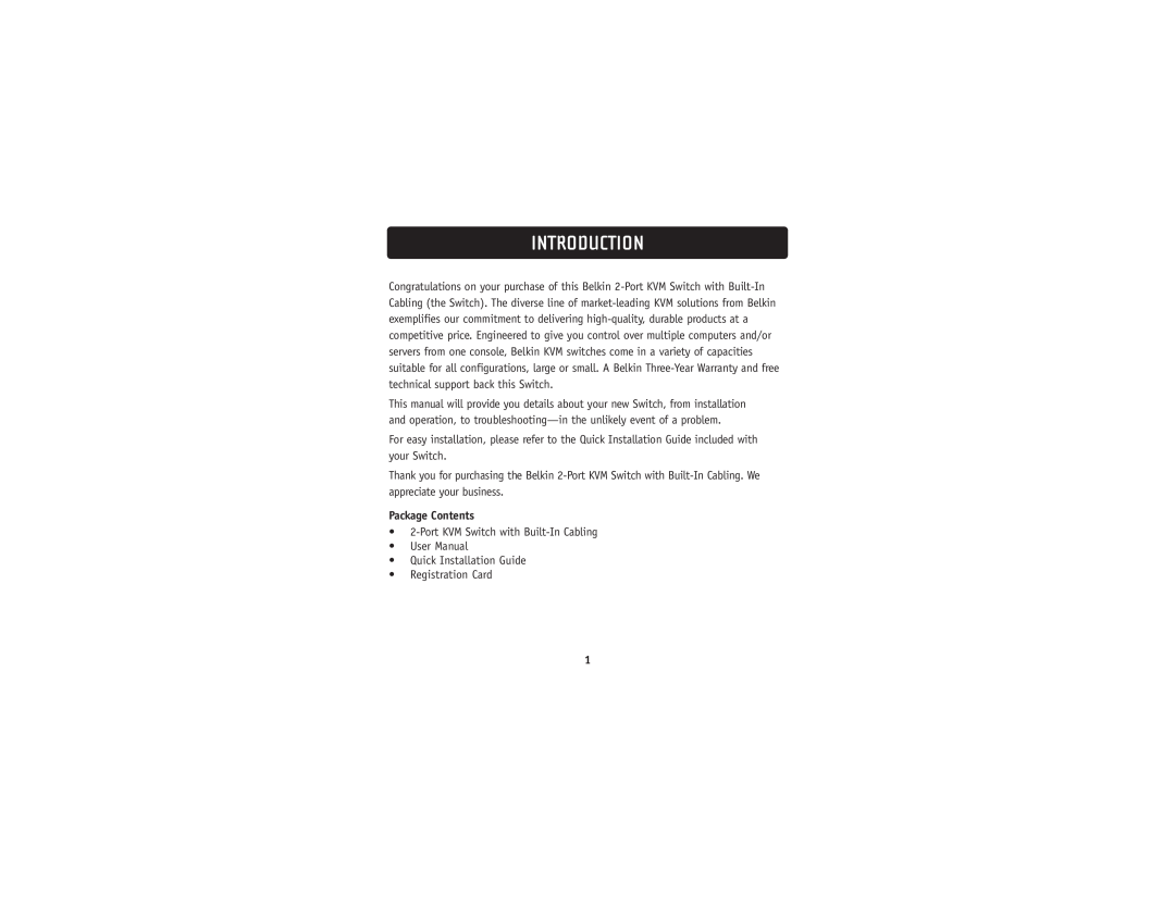 Belkin F1DK02U user manual Introduction, Package Contents 