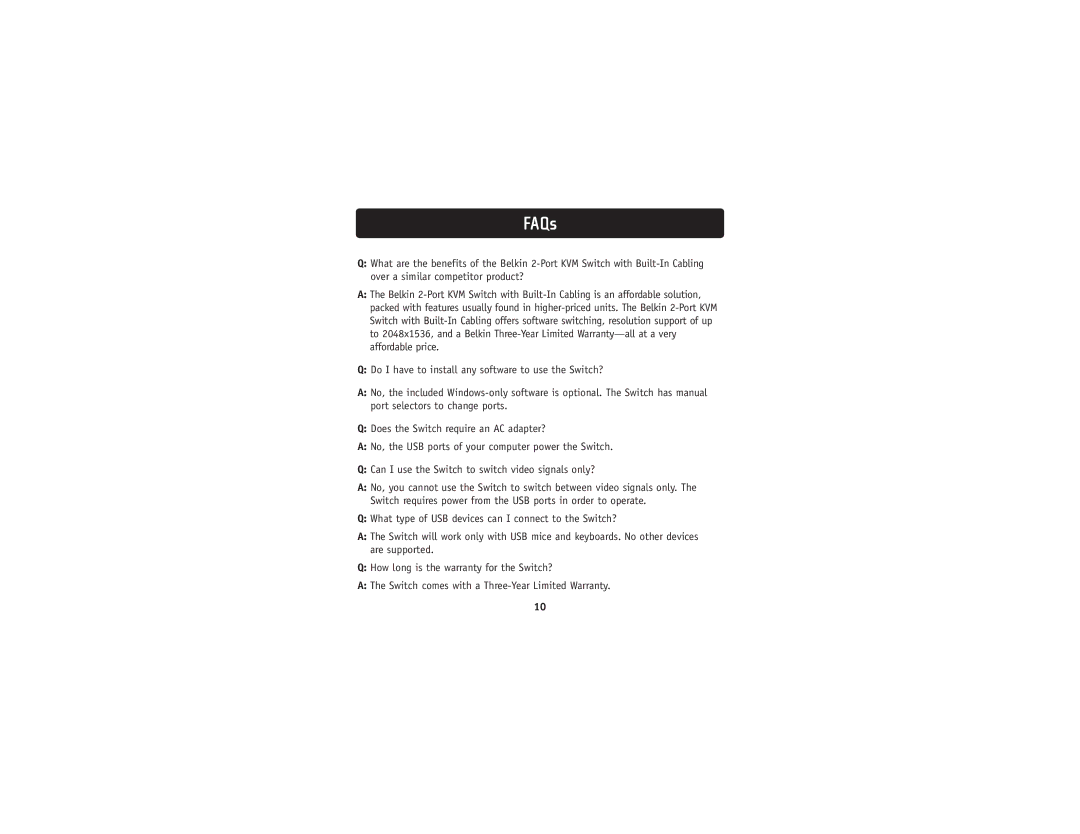 Belkin F1DK102U user manual FAQs 