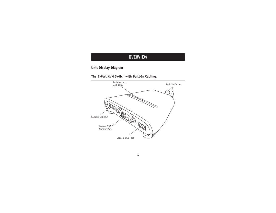 Belkin F1DK102U user manual Unit Display Diagram 2-Port KVM Switch with Built-In Cabling 