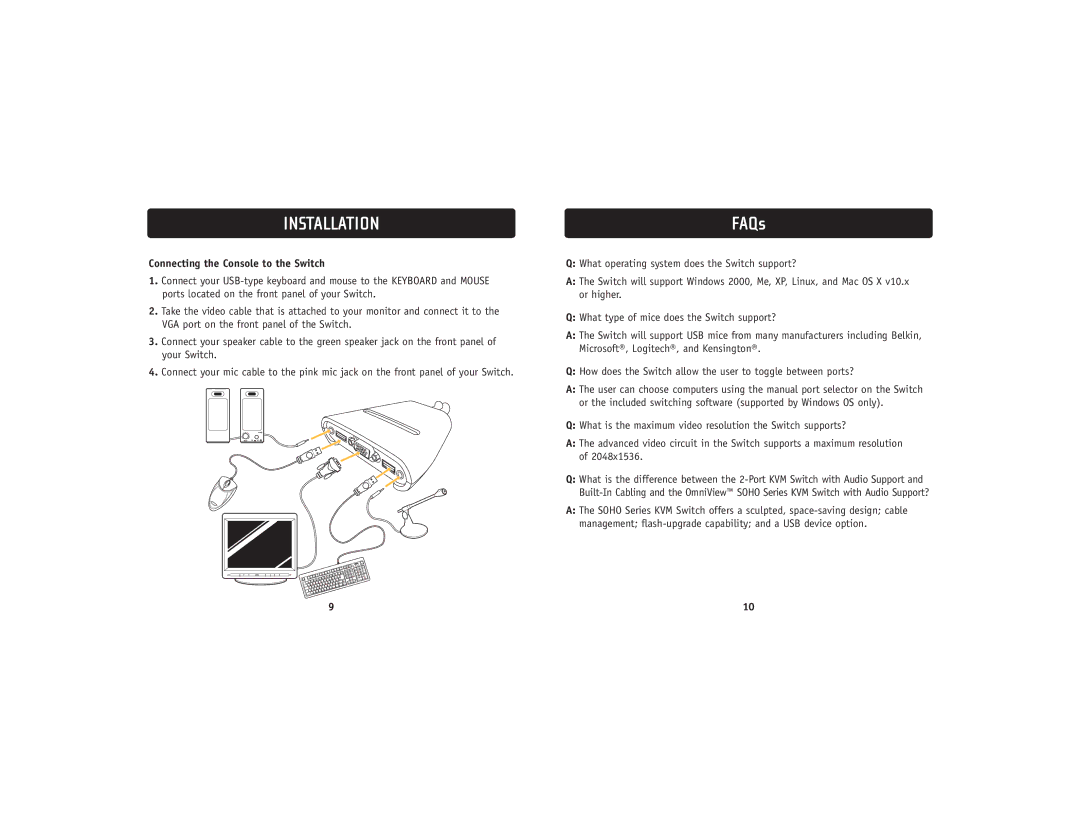 Belkin F1DL102 user manual FAQs, Connecting the Console to the Switch 