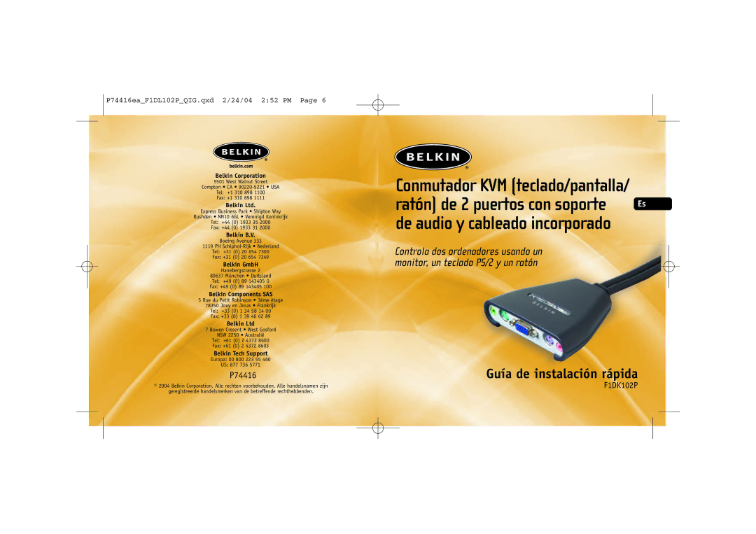 Belkin manual Guía de instalación rápida, P74416eaF1DL102PQIG.qxd 2/24/04 252 PM 