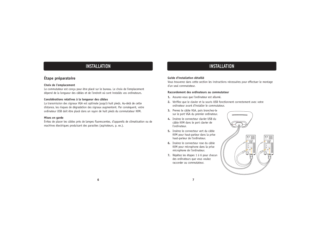 Belkin F1DL102UTT user manual Installation, Étape préparatoire 