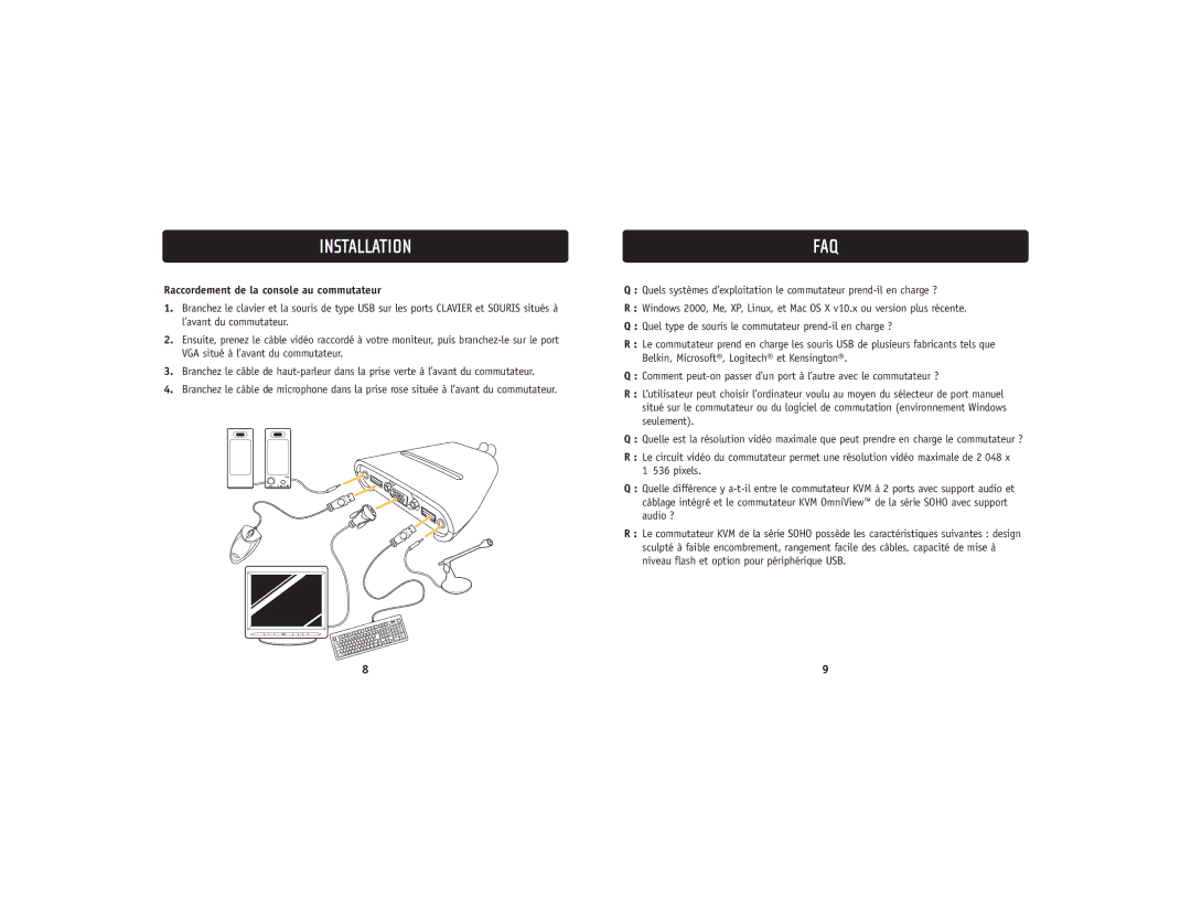 Belkin F1DL102UTT user manual Faq, Raccordement de la console au commutateur 